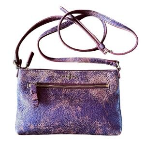 COLE HAAN Purple Distressed Leather Crossbody Bag 8”x 5.5” Messenger Bag